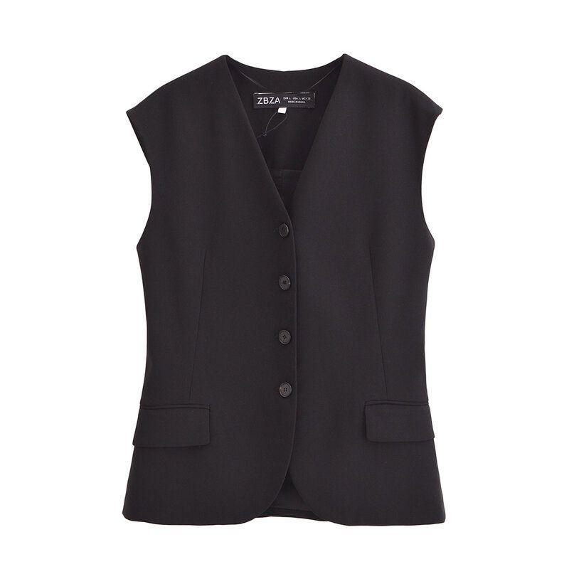 Fashion Style 2024 Autumn New Arrival Women's Stylish Versatile Pocket Decorative Vest Mid-Rise Straight-Leg Pants 8412186