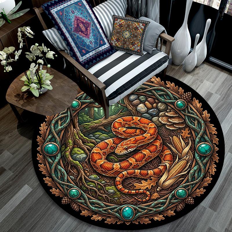 Forest Serpent Emblem Round Area Rug Under Office Chairs Bedroom Living Room Home Decor 80cm x 80cm