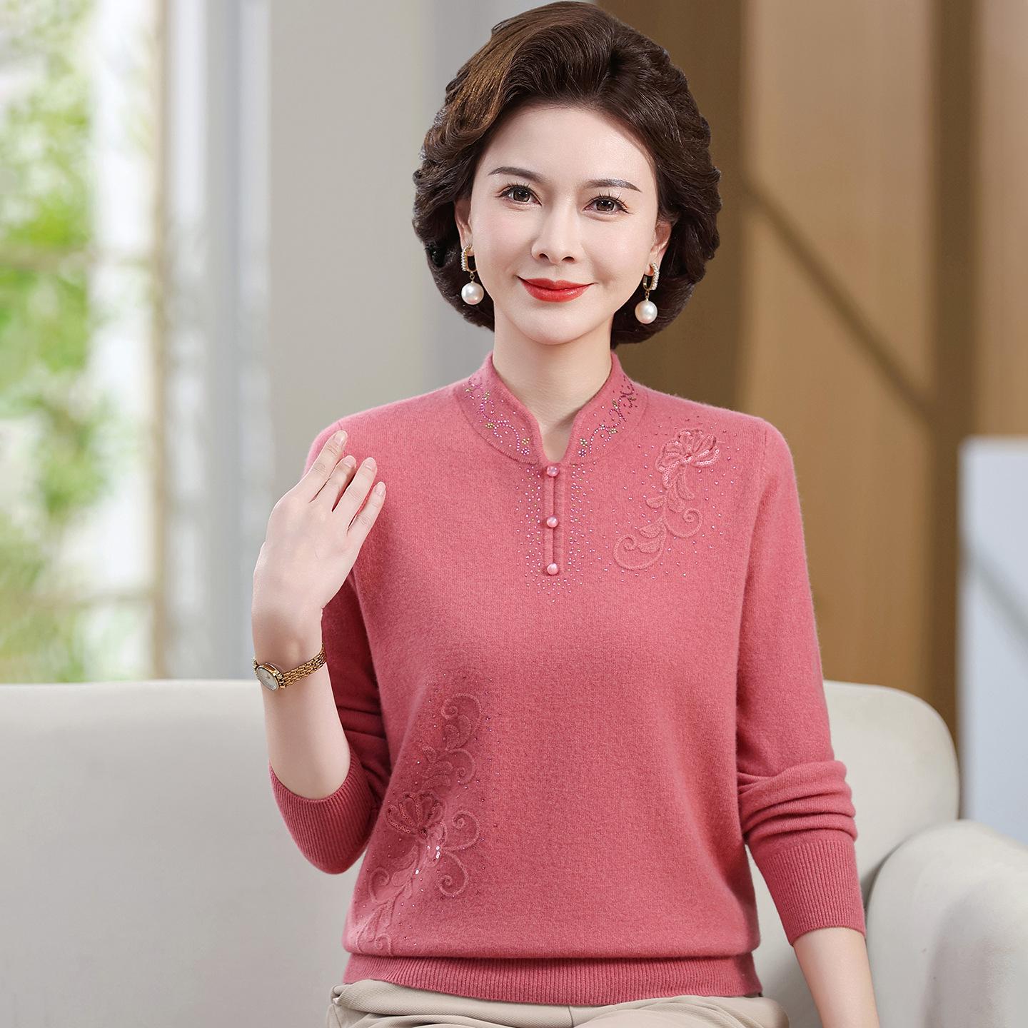 

Benmingnian Red Wool Sweater for Middle-Aged Women - Plus Size Autumn/Winter Fashion Pullover XL [115-125 jin] рожевий