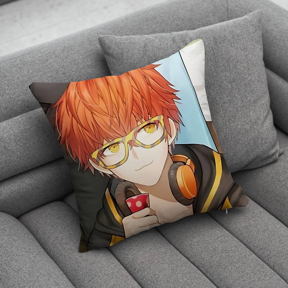 Anime Mystic Messenger Game 707 Pillow Case Antidustmite Pillowcase Invisible zipper silky short plush Sofa cushion cover