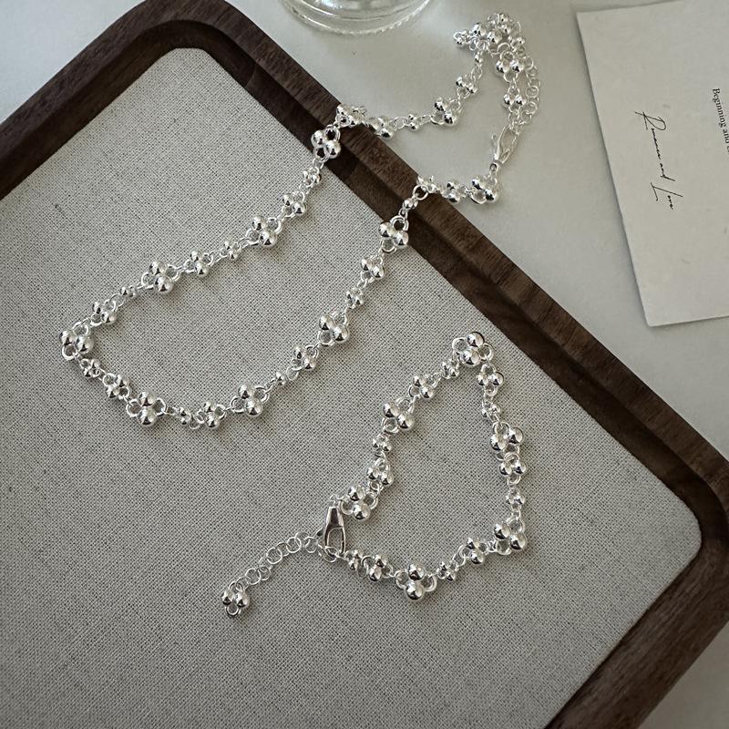 S925 Sterling Silver Niche Design Sense Simple Round Bead Necklace Korean Style Simple Heavy Industry Fashion Collarbone Chain