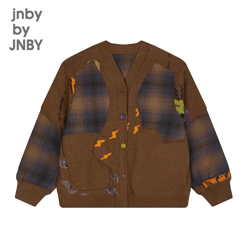 Кардиган в клетку с V-образным вырезом для девочек JNBY, 100% шерсть 100