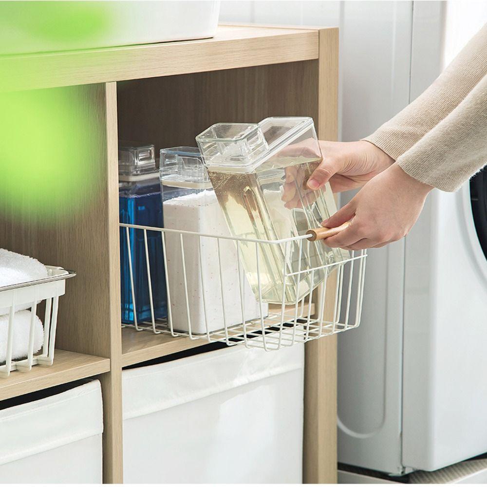 Transparent Laundry Detergent Dispenser Bottle Sealed with Measuring Cup Detergent Powder Tank Large Capacity 1.3L