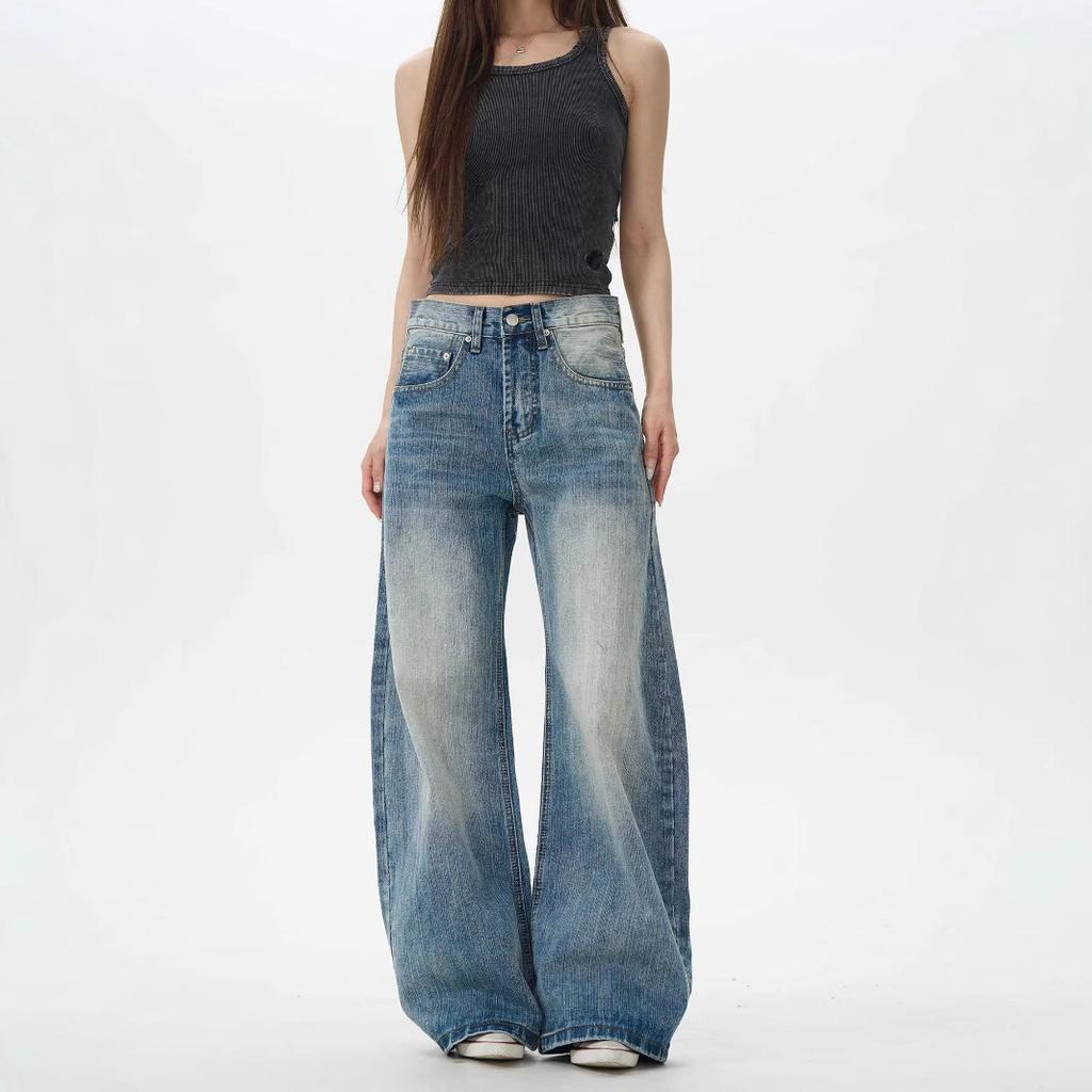 All-match Hip-hop American Retro Water-washed Silhouette Jeans Men's Spring and Autumn Straight Pants Couple Loose Scimitar Mopping Floor