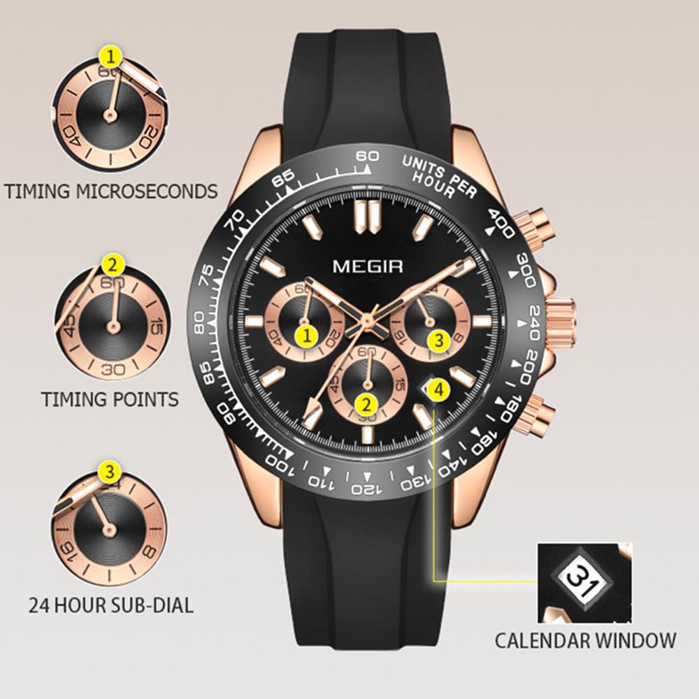 Megir Men's Analogue Business Work Calendar Luminous Quartz Wrist Watch with Silicone Band for Collection MN8104G