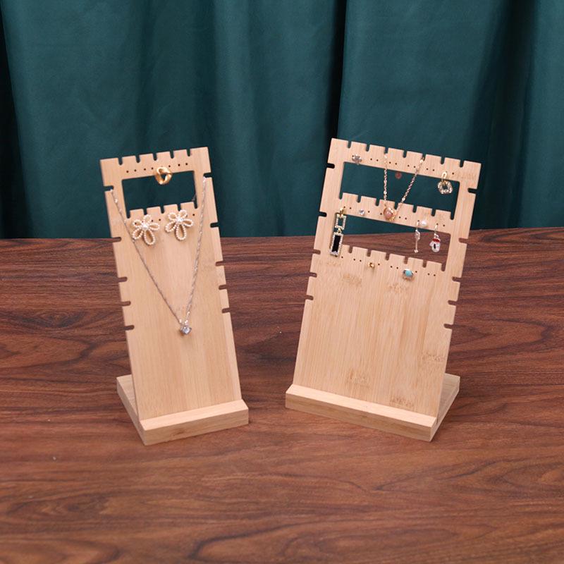 Bamboo Wood Jewelry Display Stand for Earrings, Studs, and Necklaces