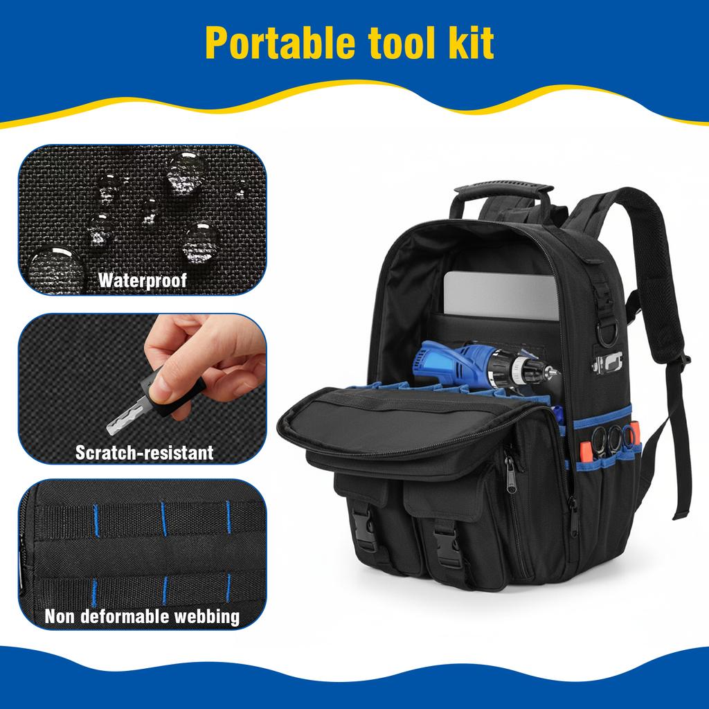 Professional Work Shoulder Bag Waterproof Thicken Tool Backpack Hardware Tool Storage Bag for Construction Contractors Plumbing