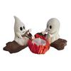 Ghost Campfire Gathering Scene Resin 2 Ghosts with Cat/Dog Making Smores Figurine Flickering LED Bonfire Halloween Night Light