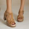 Summer New Solid Color Fish Mouth Block Heel One Line Buckle High Heel Casual Women's Sandals