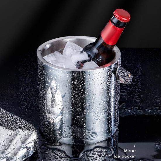 

Ведро для льда 1300/3000 мл, двухслойное из нержавеющей стали с ручкой крышки для вечеринок, барбекю, активного отдыха на свежем воздухе