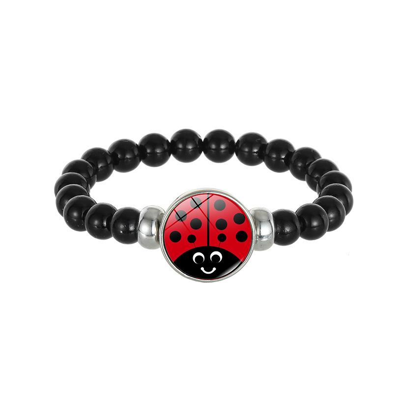 Ladybug Bear Paw Print Beaded Bracelet with Polka Dot Time Gem