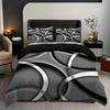 3pcs Modern Abstract Geometric Lines Duvet Cover Black, White And Grey Bedding Set Swirls Printed For Adult Single Full Size