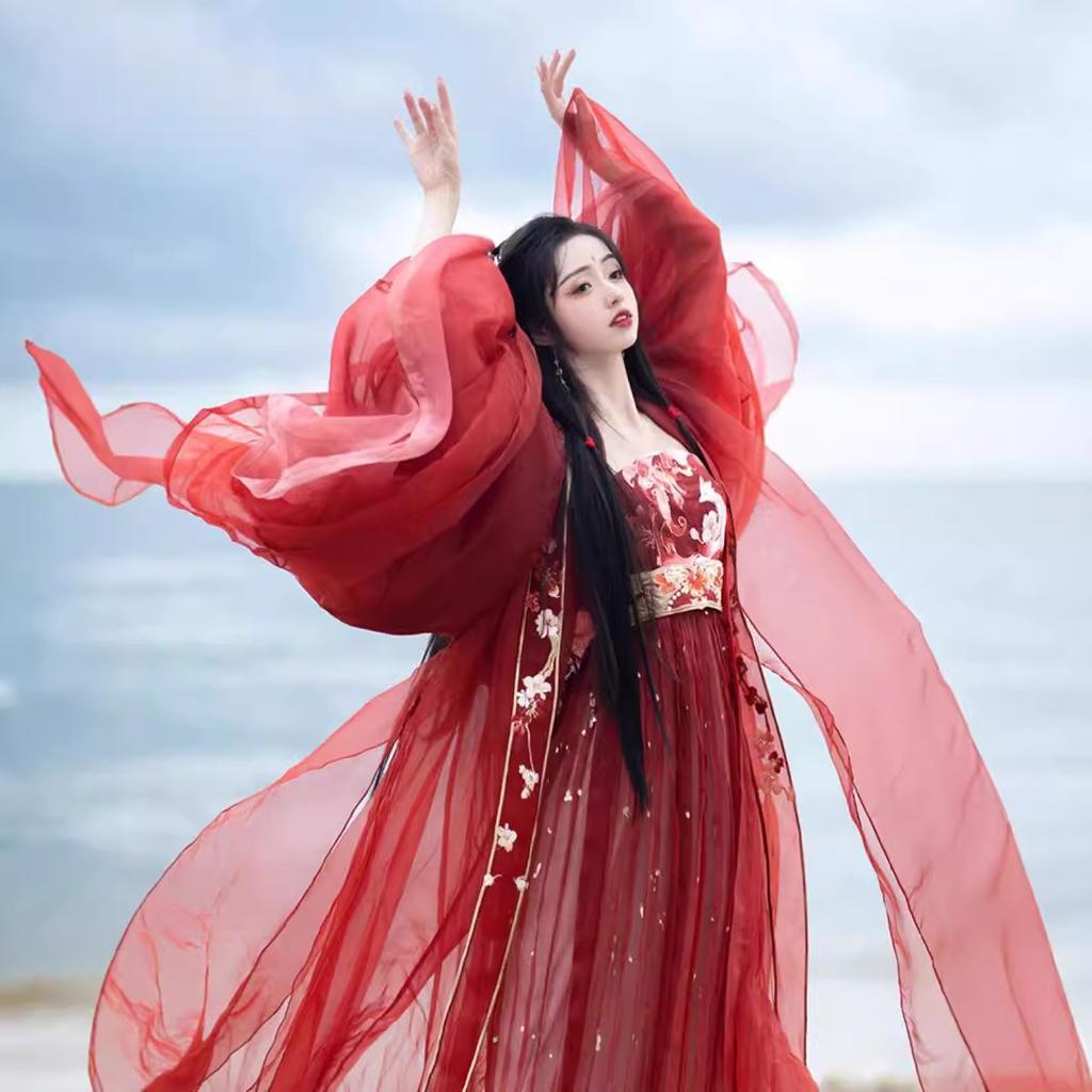 Autumn adult nine-tailed chest-length skirt, super fairy embroidered big-sleeved shirt, kako skirt, ancient style and beauty