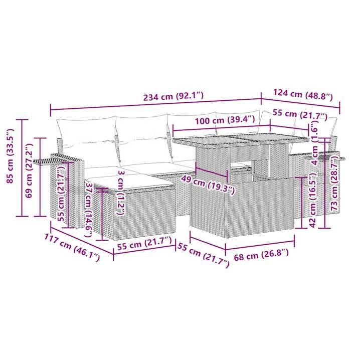 VidaXL Salon de jardin 7 pcs avec coussins noir résine tressée 3327170