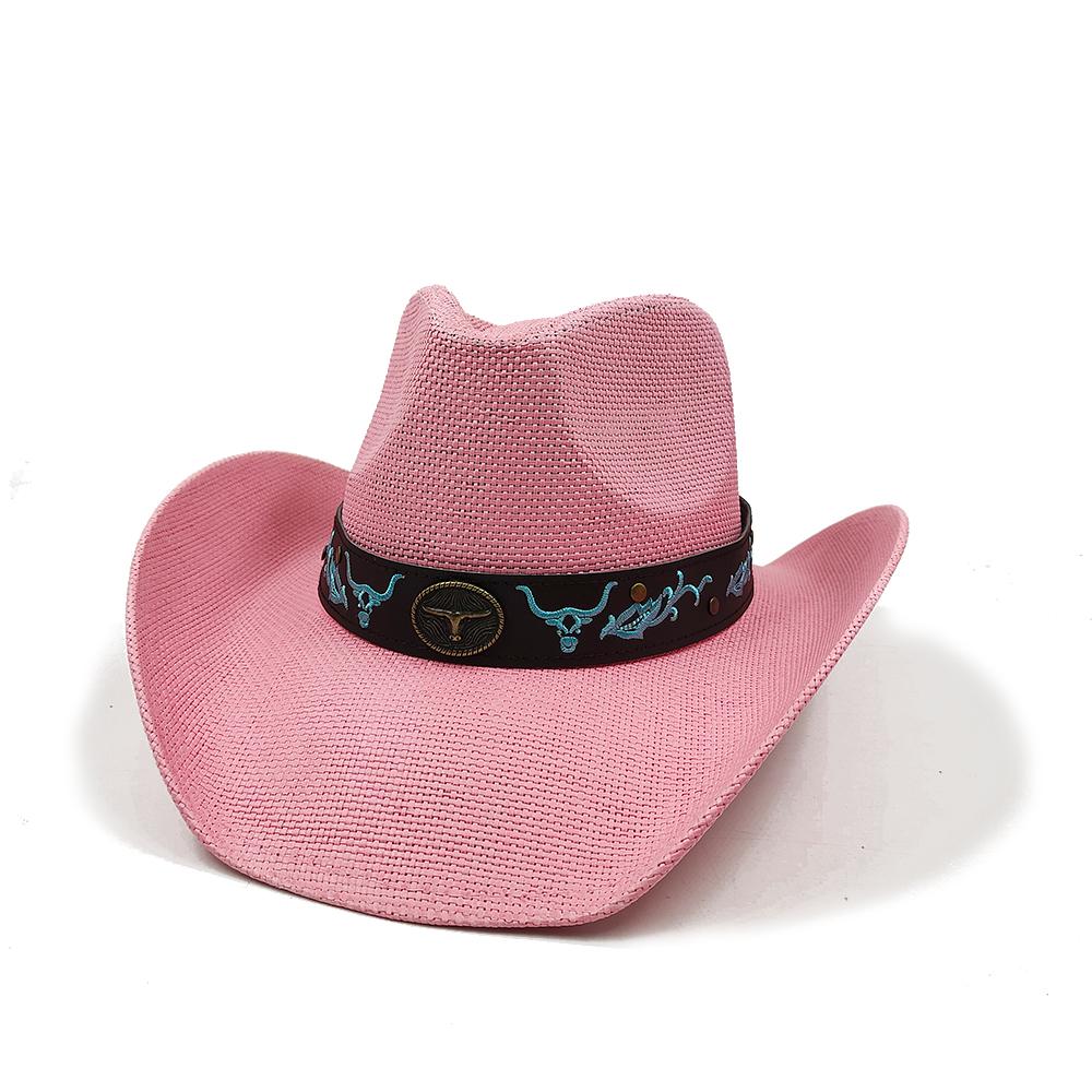 2024 Summer Straw Cowboy Hat Women's Fashion Cowgirl Straw Hat Pink Hat Men's Western Cowboy Hat Summer Travel Visor Hat
