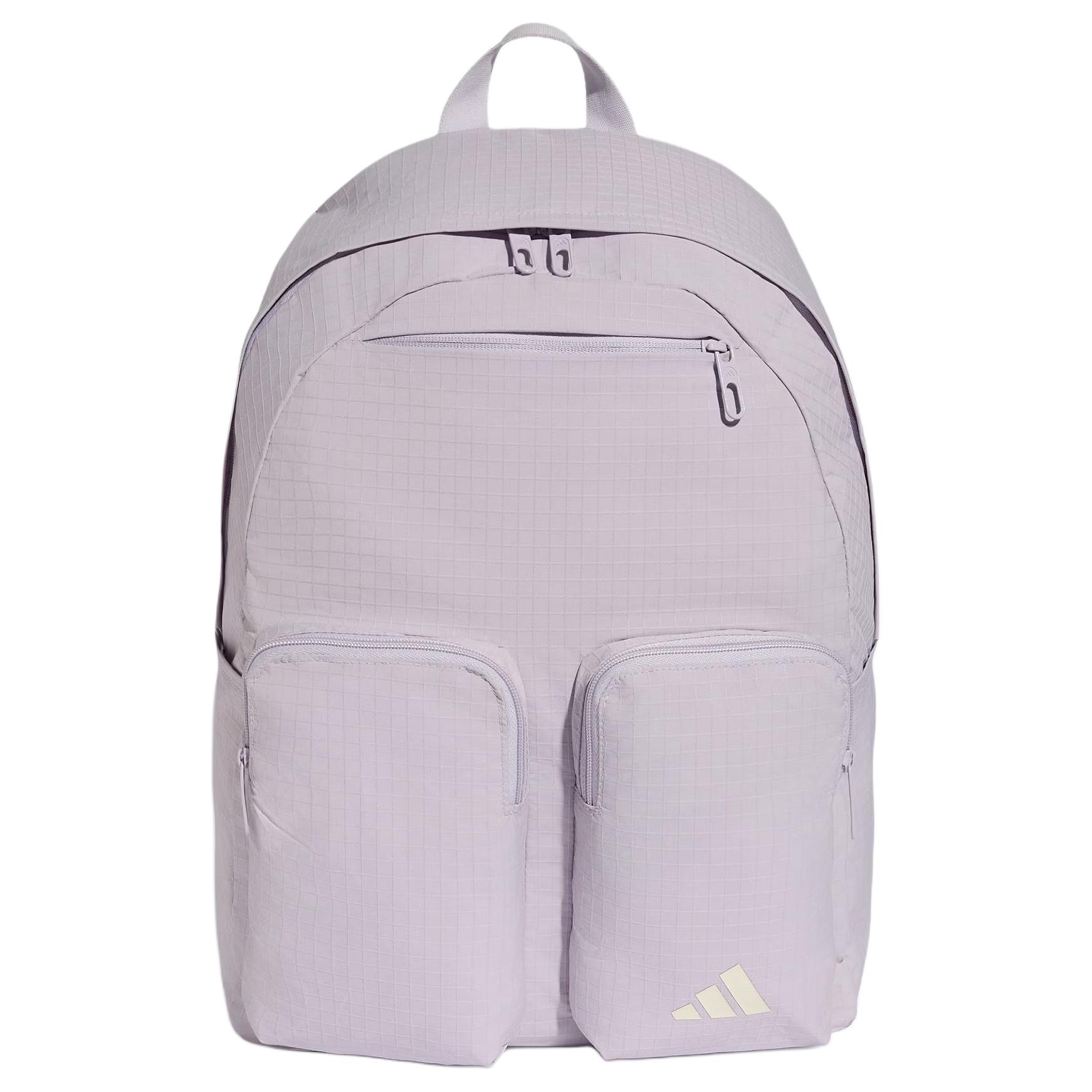 Adidas Campus 27.4L Logo Design Multi-Zipper Pocket Plaid Fabric Backpack Women Backpack Light-Purple IA8938 Light Purple
