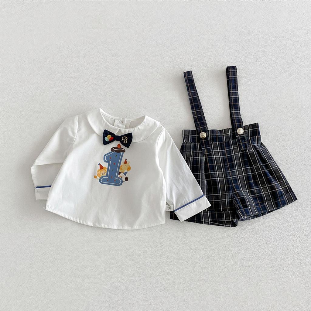 2026 Toddler Cartoon Bow Tie Shirt - Spring Birthday Outfit