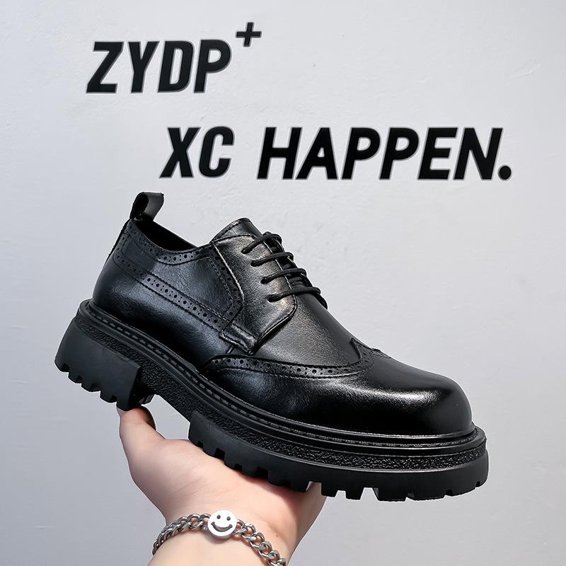 

Casual leather shoes men s British style high-end sense thick sole heightening men s derby shoes low-top fashion 6272-A 38 чёрный