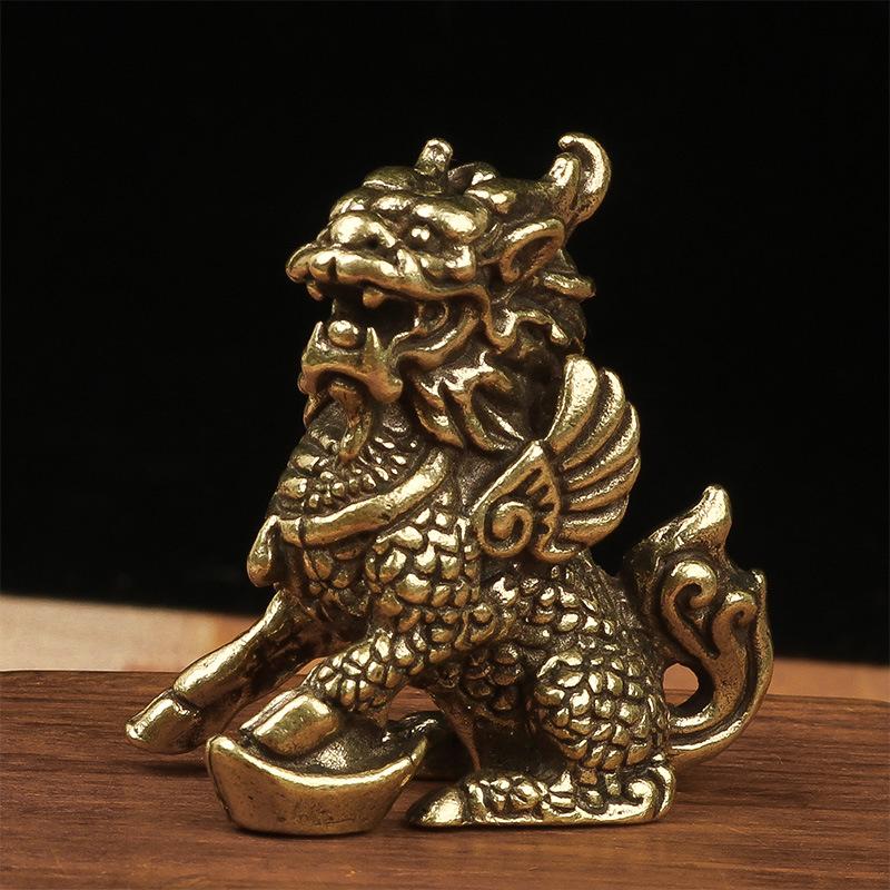 Antike Bronze Chinesisches Fabelwesen Qi Lin Statue 1 Paar Kupfer Tierornamente Glücksbringende Heim Feng Shui Wohnzimmer Dekorationen