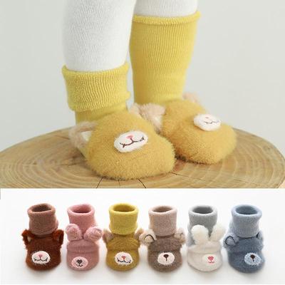 Thickened Children's Mid-Calf Socks: Warm, Non-Slip, Cartoon Baby Socks for Early Walking