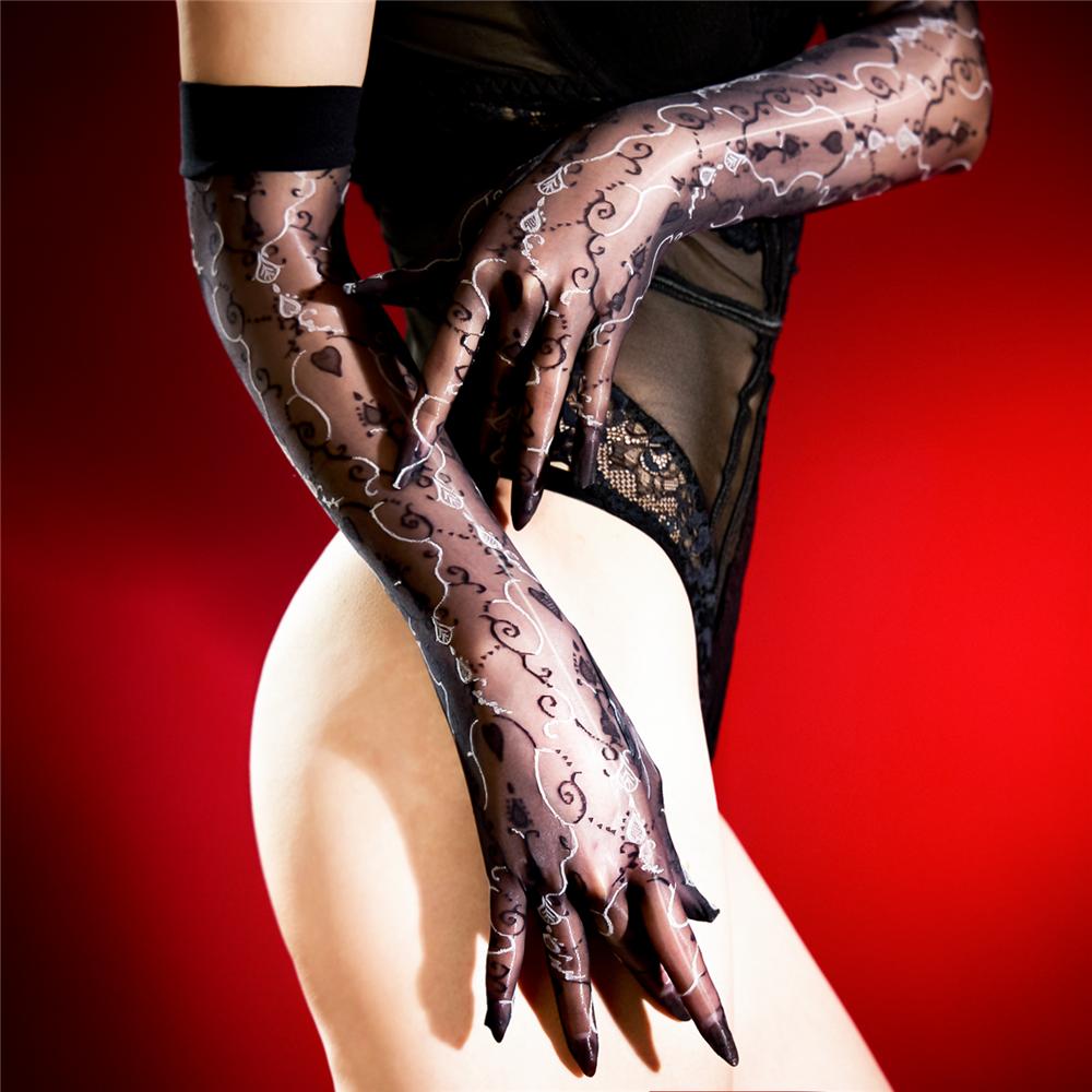 Sexy Women 1D Thin Glove Elastic Oil Glossy Shiny Long Finger Glove Sheer See Through Long Glove Driving Dance Gloves