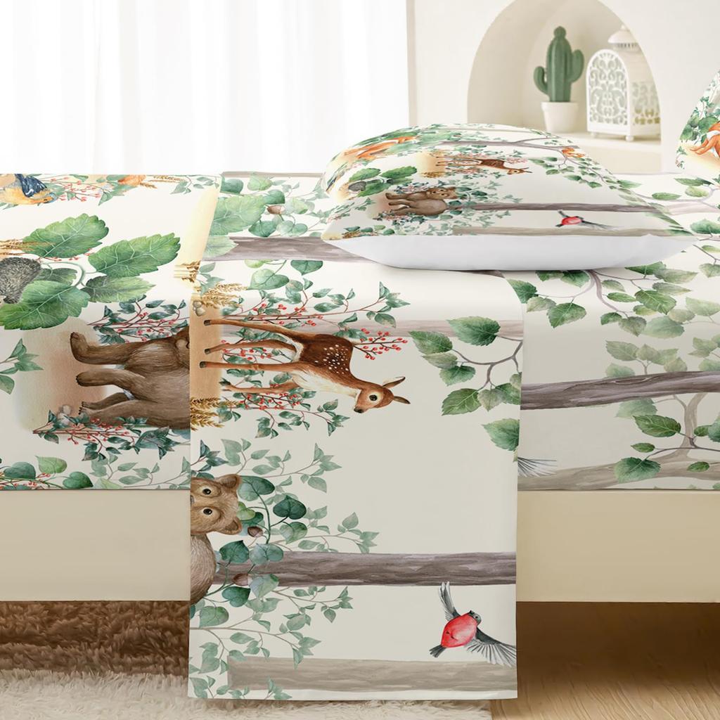 Forest Animal Fox Deer Bear Pattern Sheet Four-Piece Bedroom Room Dormitory Bedding Decoration