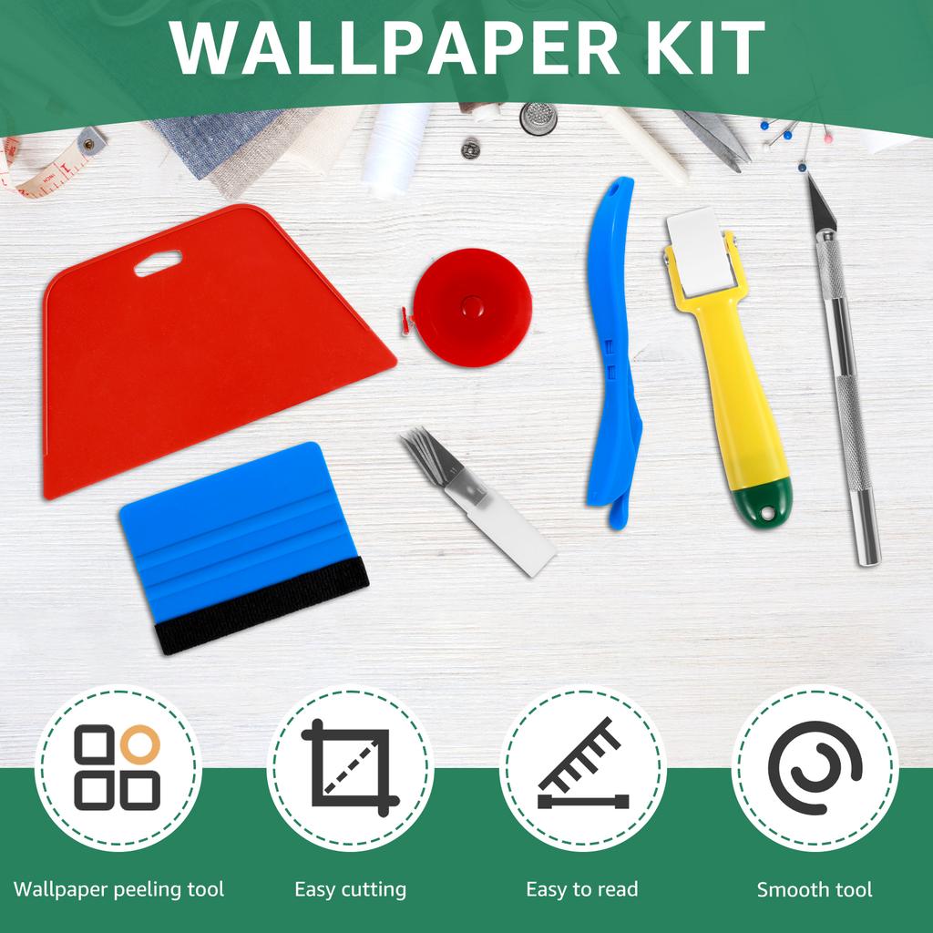 11pcs Wallpaper Smoothing Tool Kit Flexible Wall Paper Peel And Stick Tool With Seam Roller Tape Measure Scraper Wallpaper Tool