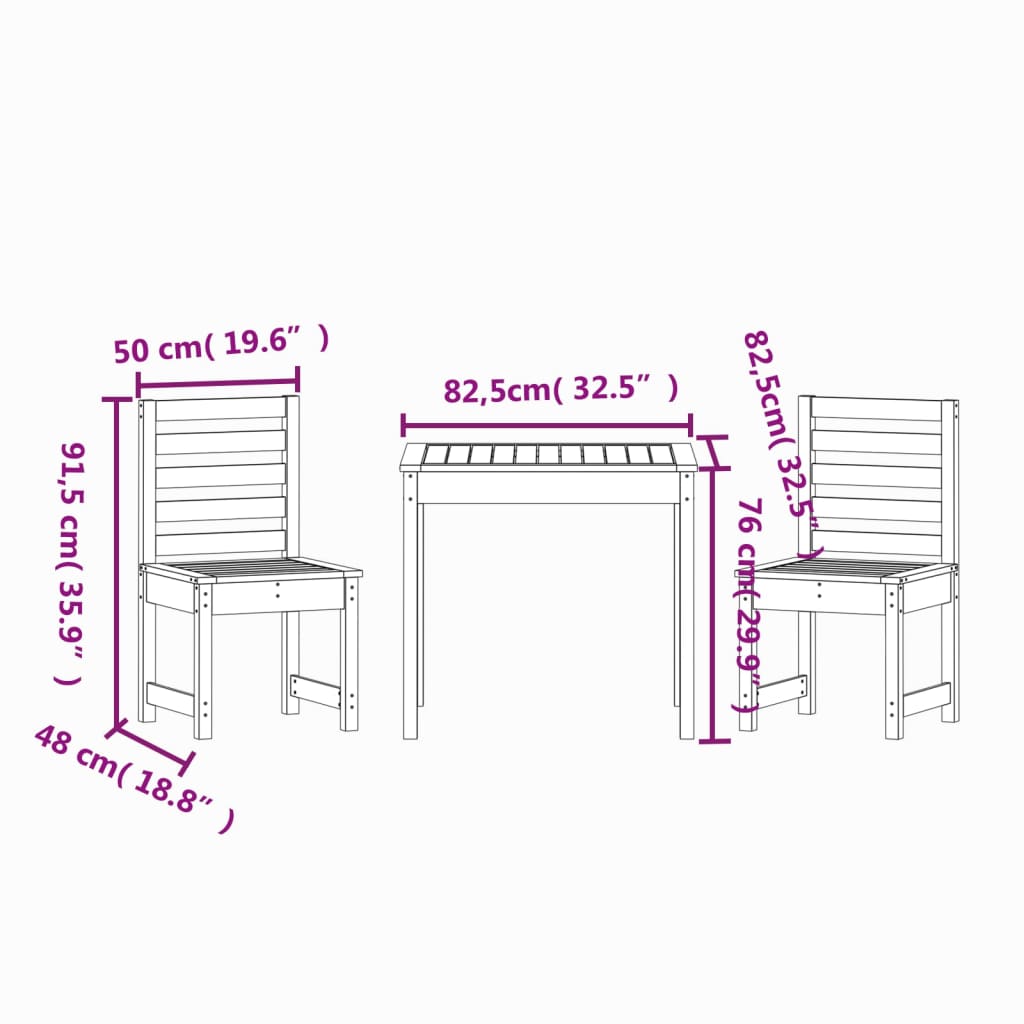 3 Piece Garden Bistro Set Solid Douglas Fir Wood