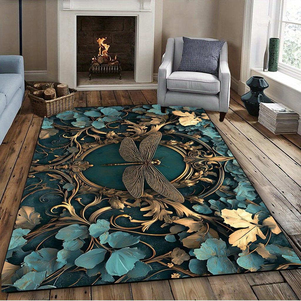 Dragonfly Pattern Rug, Lightweight,woven,low Pile Rectangular, Suitable for Living Room/bedroom Interior Use, Elegant Decoration