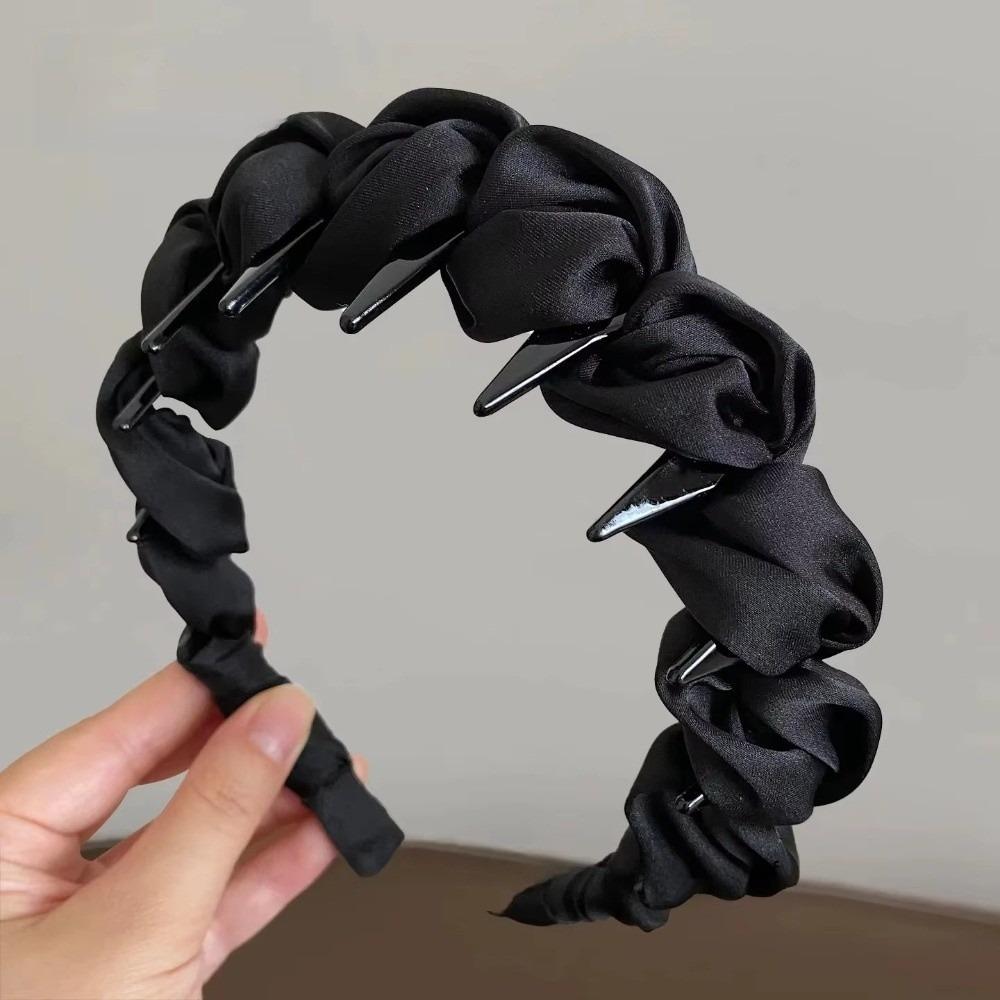 Anti-Slip Teeth Wrapping Ribbon Headband Ruched Texture Satin Headband Makeup Styling