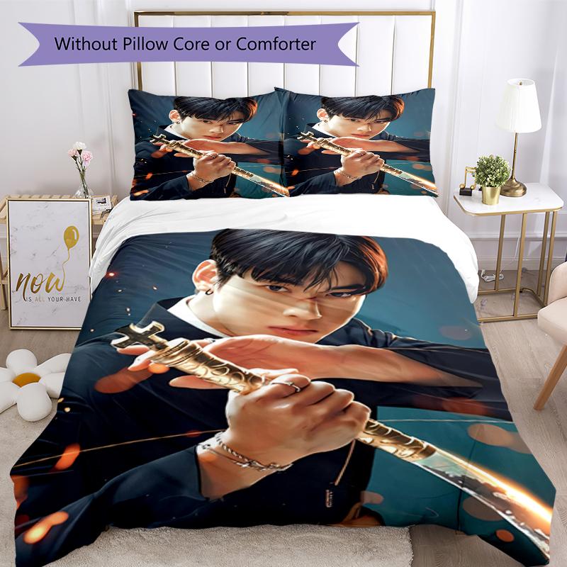 3pcs Cha Eun Woo Bedding Set Duvet Cover Closure Includes 1 Duvet Cover & 2 Pillowcases, Soft and Comfortable for All Seasons.
