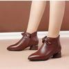 Soft Leather Ethnic Celebrity Leather Boots Women's 2025 Autumn and Winter New Pointed Thick Heel Short Boots Versatile Mother Shoes Martin Boots