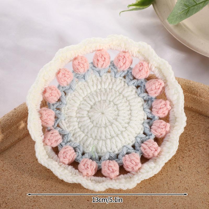 Creative Crochet Round Coasters Handmade Reusable Insulation Pads INS Style Hand-knitted Sunflower Cup Pad Desktop Decoration