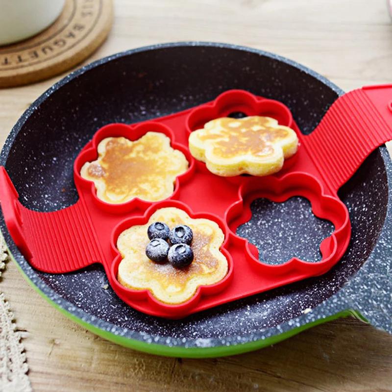 Pancake Mold Multi-shaped Silicone Pancake Four-hole Omelette Maker Family Practical Silicone Cake Pancake Kitchen Baking Mold