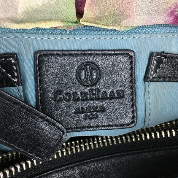 Cole Haan Leather Hand/Shoulder Bag Black with Scarf Decoration Stylish(USED)