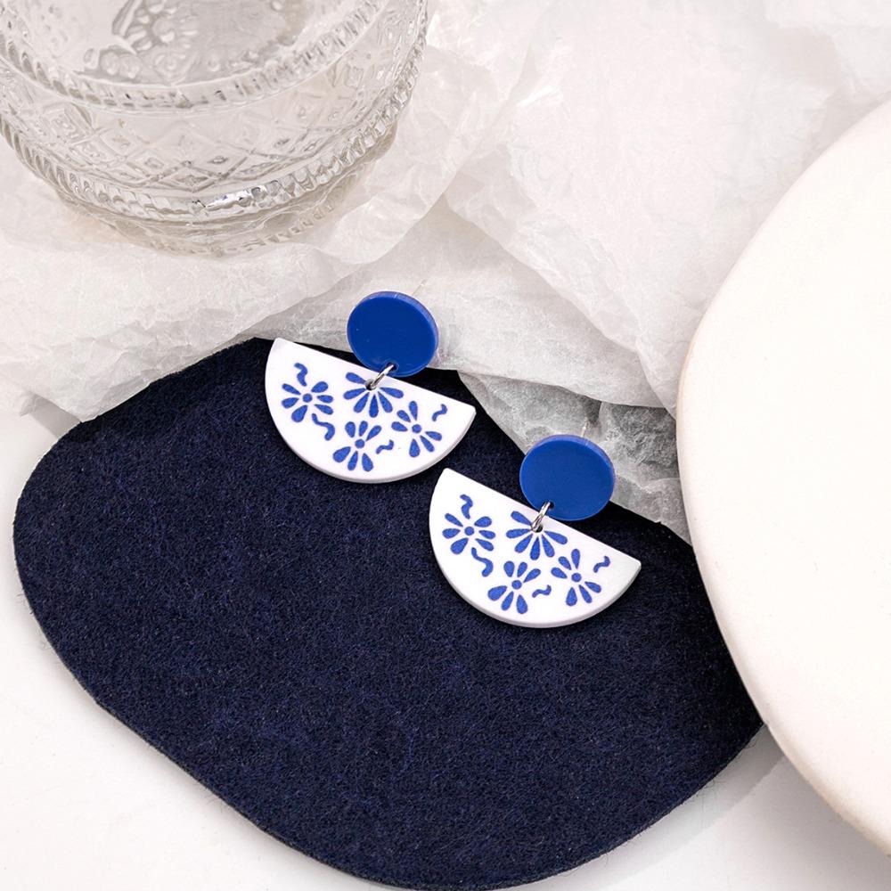 Vintage Chinoiserie Acrylic Blue Earrings Chinese Style Hanfu Earrings  Lady/Gifts