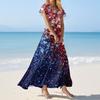 FashWomen's Loose Casual V-Neck Short Sleeved High Waisted Print Dress