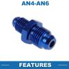 A ABSOPRO Female Flare Reducer Hose Fitting Adapter AN4 AN6 Fuel Line Connector Aluminum Blue
