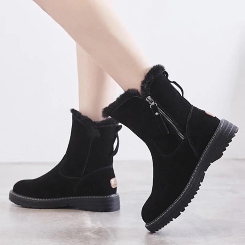 Leather Winter Shoes Women Snow Boots Warm Shoes Cold Winter Woman Ankle Boots Female Height Increasing 4.5cm