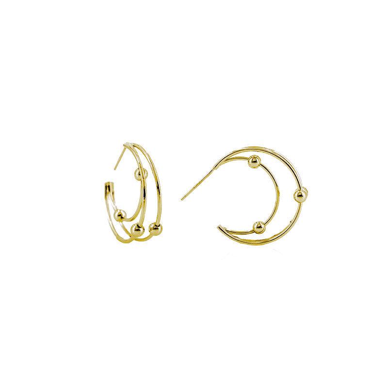 Korean-Style Half-Circle C-Shaped Stud Earrings - Retro Crescent Moon Bead Design, Elegant and Trendy Ear Jewelry for Women