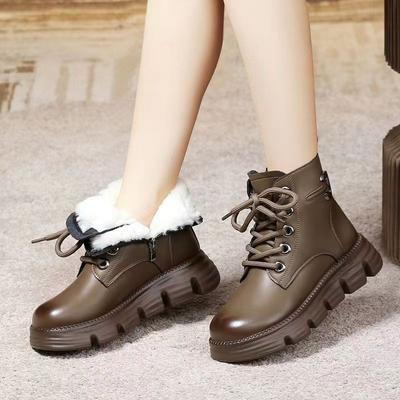 Winter Warm Snow Boots Pure Wool Cotton Boots Thick-soled Short Boots Soft Fur Integrated Martin Boots Women's Northeast Cotton Shoes