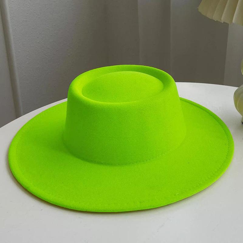 New Retro Imitation Wool Hat for Women Solid Color Versatile French Top Hat British Large Brim Dome Concave Felt Hat