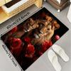 Romantic Rose & Lion Couple Rug – Square Dual-Lion Design Carpet for Bedroom or Living Room Indoor Decor