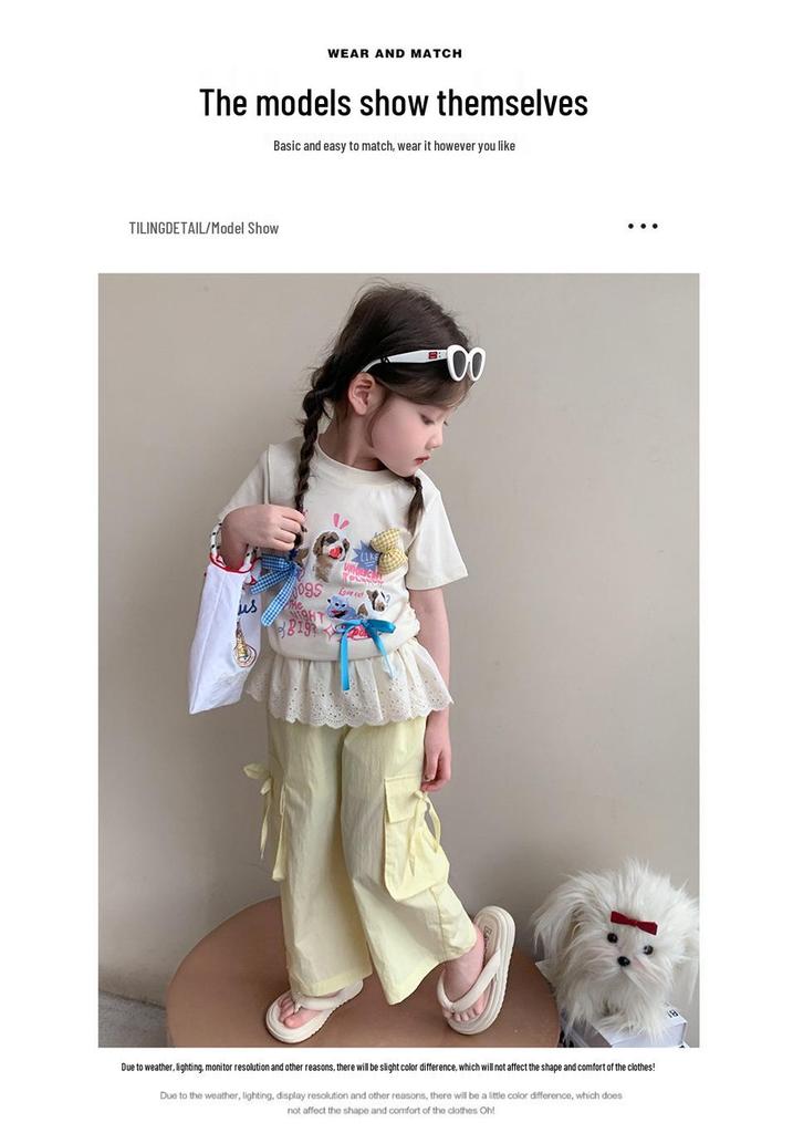 2026 Stylish Girls' Summer Set: Baby T-shirt & Cargo Pants Two-Piece Outfit