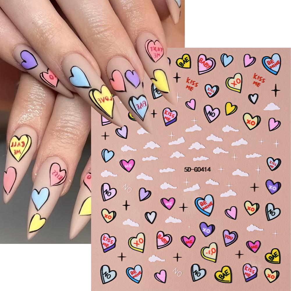 5D Embossed Sexy Red/Pink Lips Nail Stickers Self-Adhesive Blooming Red Lips Nail Decal Romantic Luxy Lady Lips Manicure Slider