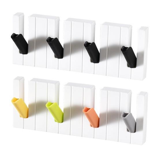 Piano Keys Wall Hooks Wall Mounted Organzier with 4 Hooks Adhesive Piano Design Entryway Hooks for Keys Hats Umbrellas Clothes Bathroom Kitchen