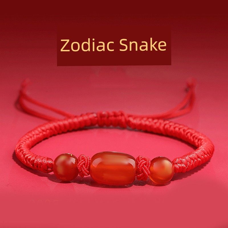 Putuo Mountain This Animal Year Red Rope Bracelet 2025 Snake Dragon Tiger Pig and Monkey Red Woven Agate Beads Carrying Strap Gifts for Men and Women