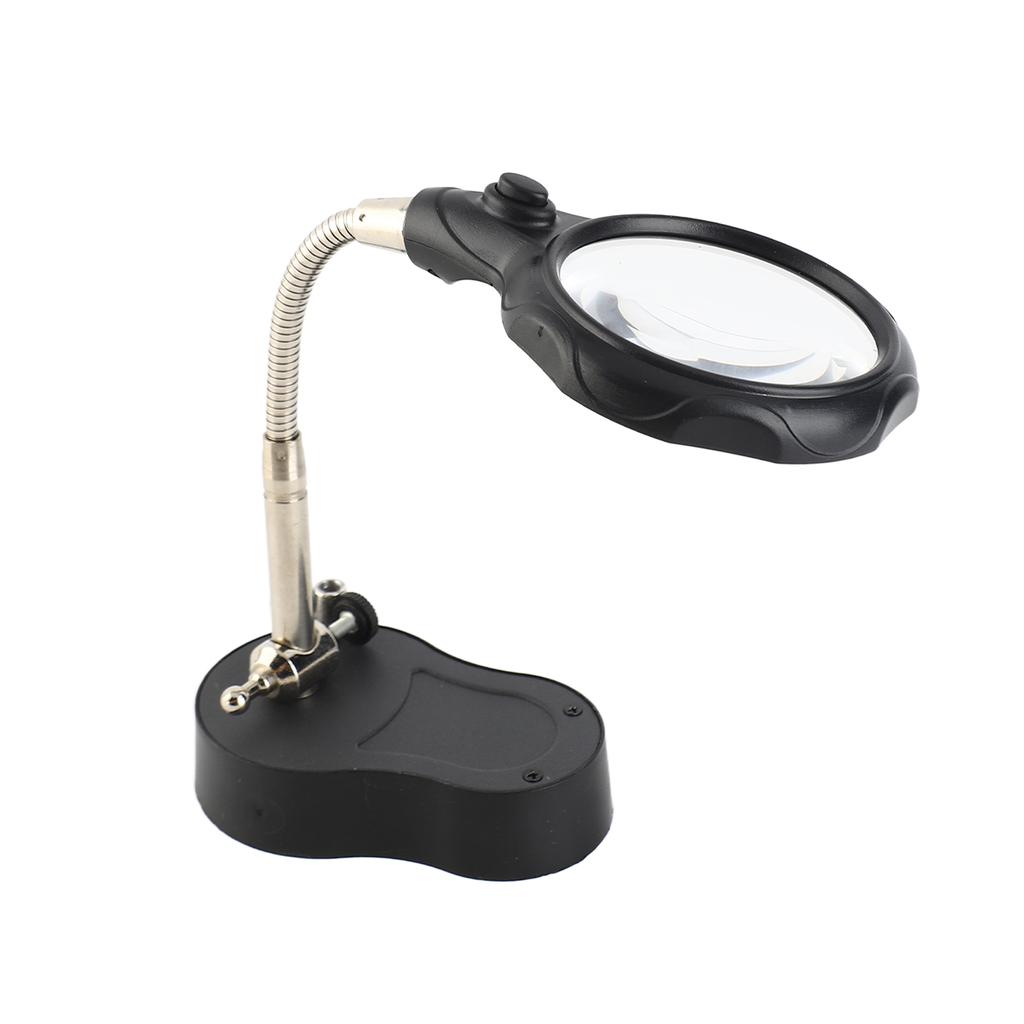LED Magnifying Magnifier Glass with Light On Stand Clamp Arm for Jewellery Making Black