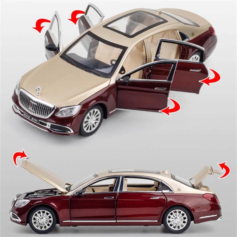 1/24 Benz Maybach S600 Legering Metall Bilmodell Formgjutna Metall Leksaksfordon Bilmodell Hög Simulering Ljud och Ljus Leksak för Barn Gåva