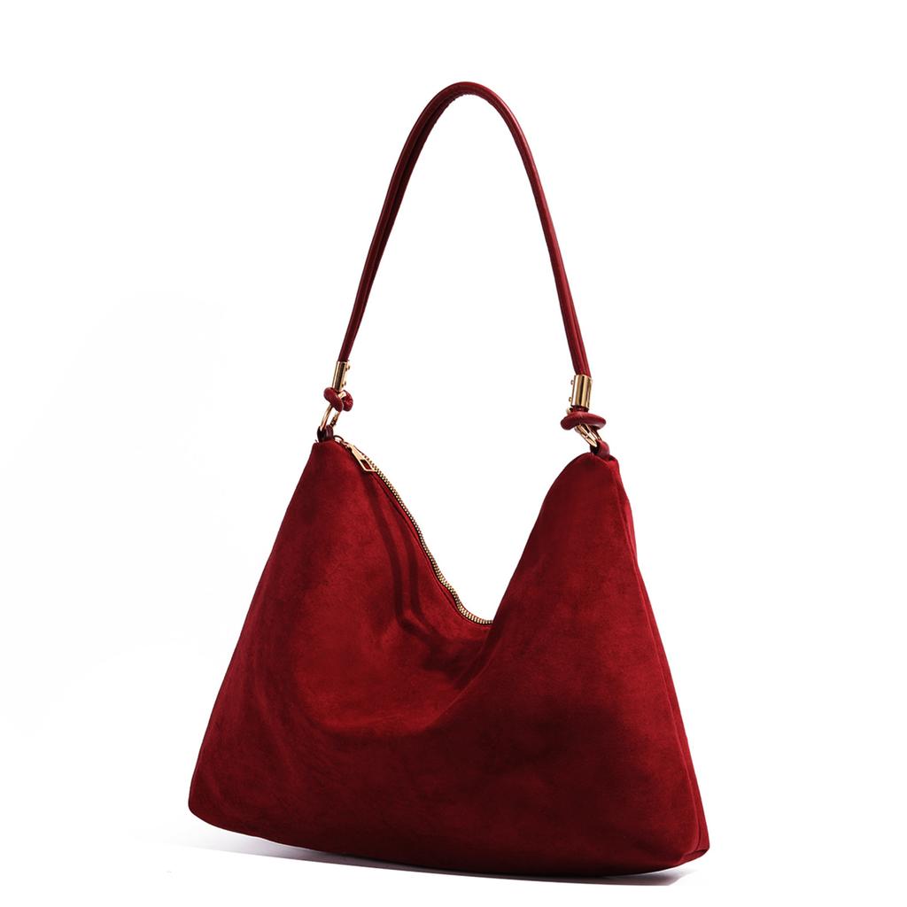 New Burgundy bag Retro shoulder bag suede leather commuter bag Women's Tote bag